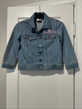Hello Kitty Light Blue Denim Jean Jacket with Pink Embroidery